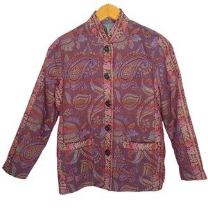 Koret Womens Petite M Brocade Blazer Button Up Blazer Floral Paisley Purple
